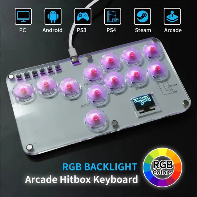 GGBEE Arcade Hitbox Controller mit RGB Tastatur für PC, Xbox, PS4, PS5, Nintendo Switch und Steam in Rot/Multicolor - Bild 1