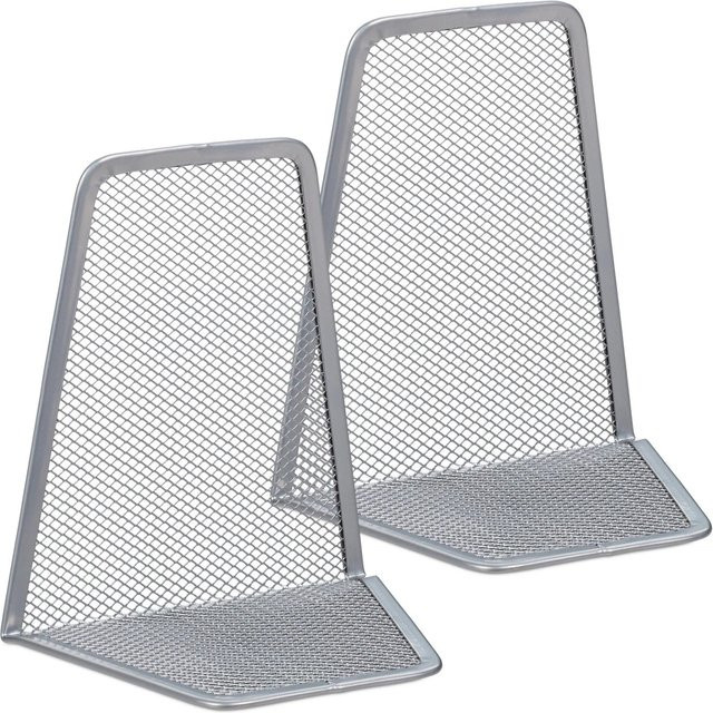 Relaxdays Buchstützen 2er Set aus Metall in Silber, B/T/H: 14,5 x 12,5 x 9 cm - Bild 1