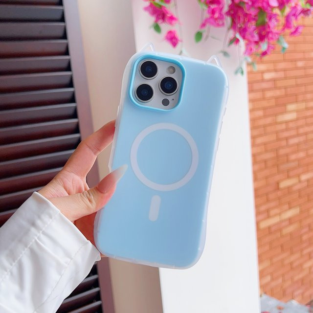 Magnetische 2-in-1 Handyhülle mit Katzenohren für iPhone 11 bis iPhone 17 Pro Max Plus in Petrol und Blau - Bild 1