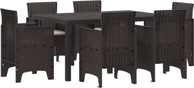 vidaXL 7-teiliges Garten Essset aus braunem Poly-Rattan mit Kissen - Bild 1