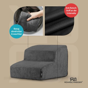 Rohrschneider Haustiertreppe mit abnehmbarem Cordbezug und rutschfester Unterseite in Dunkelgrau, B/T/H: 41,0 x 39,0 x 30,0 cm - Bild 3