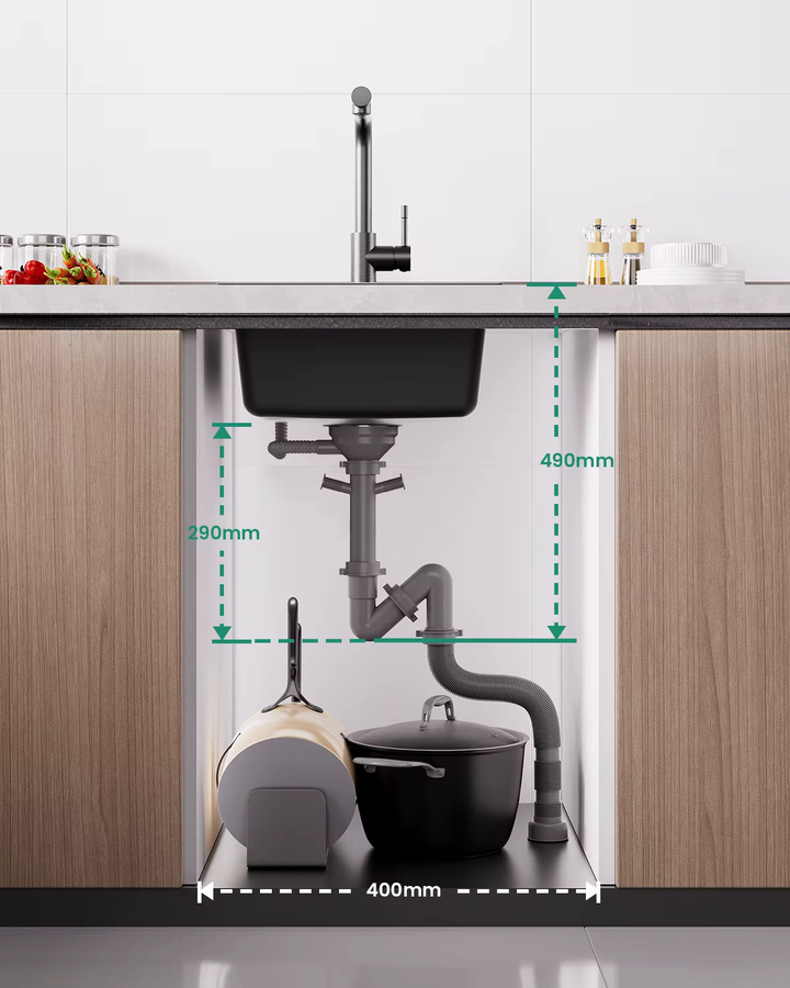 CECIPA max Granit-Küchenspüle Dumpy-Kit, Einbau-Spüle mit 1 Becken, Schwarz, B: 40 cm, T: 46 cm - Bild 3