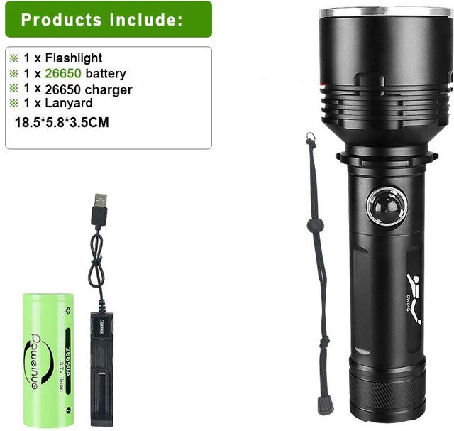 Pawell Professionelle Tauchlampe mit 800000 lm und XHP160-LED-Docht, leistungsstarke Amphibien-Taschenlampe inklusive C-26650 Akku und Ladegerät - Bild 1