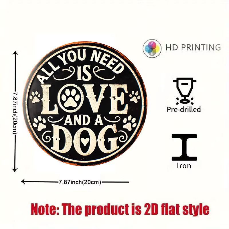 Rundes Metalldekorschild im Vintage-Stil mit Hund-Motiv All You Need Is Love and a Dog von Potdemiel - Bild 3