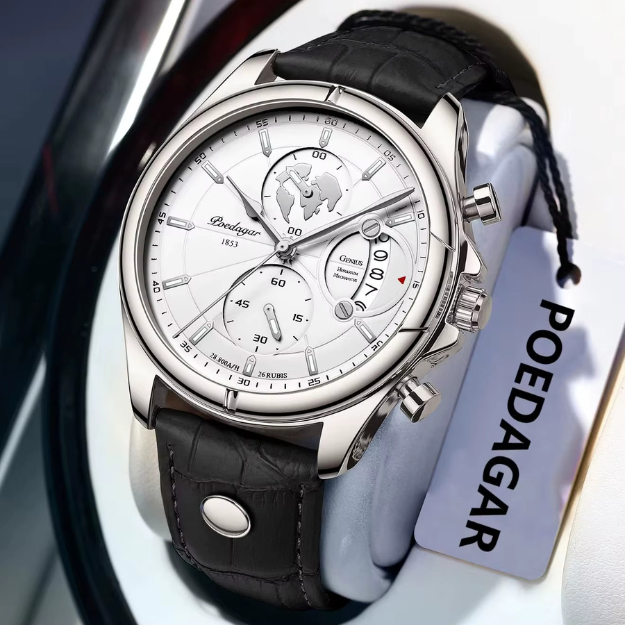 POEDAGAR Armbanduhr Chronograph, Quarz, Leder, Herren - Bild 3