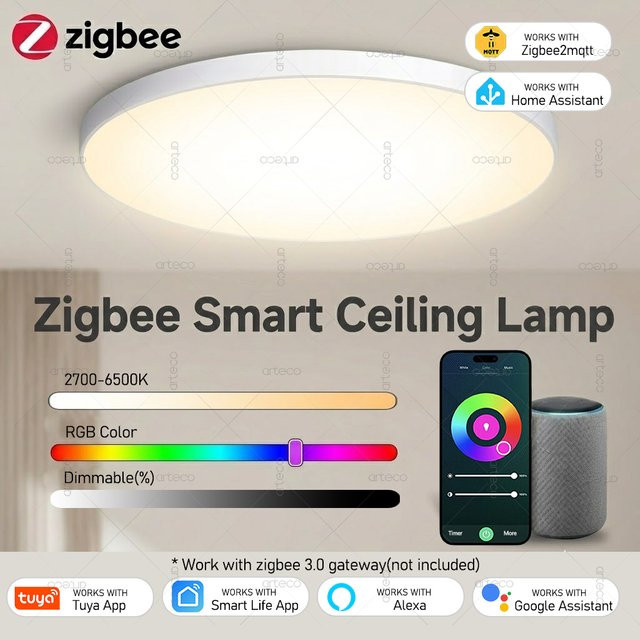 Tuya Zigbee RGBCW LED-Deckenleuchte in Weiß für Smart Life, Alexa und Google Home - Bild 1
