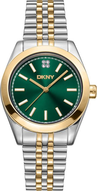 DKNY Damenuhr Nolita Midi, Quarz, Edelstahl, Two Tone, 32 mm, Grün - Bild 1