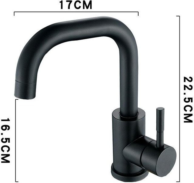 Binchi Edelstahl Badezimmer Waschbecken Armatur in Mattschwarz für Waschbecken und Schalen, Höhe: 22,5 cm, Breite: 17,0 cm, Tiefe: 17,0 cm - Bild 1