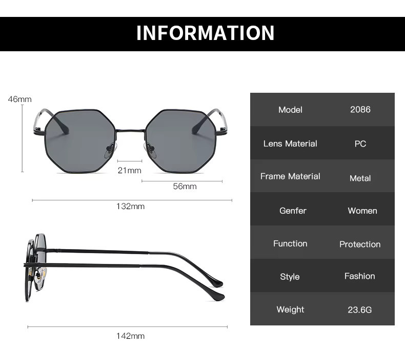 ShangeWFJia Sonnenbrille, hexagonal, Metall, Vollrand, Damen - Bild 2