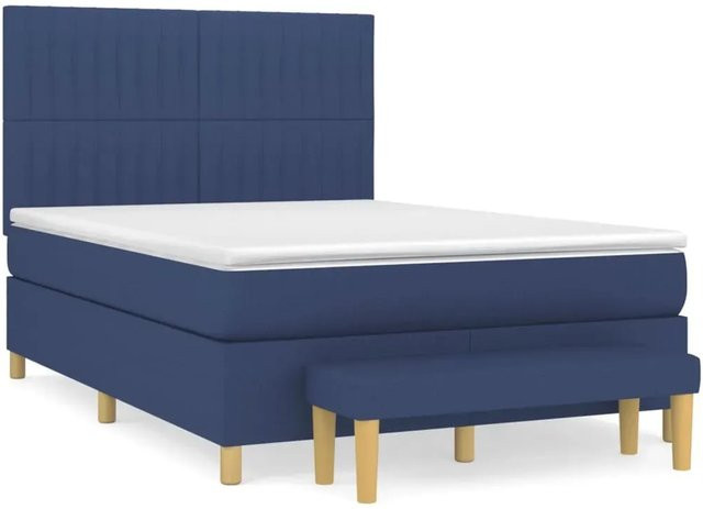 vidaXL Boxspringbett mit Matratze Hybrid-Design in Blau und Weiß, B/T/H: 140 x 200 x 144 cm - Bild 1