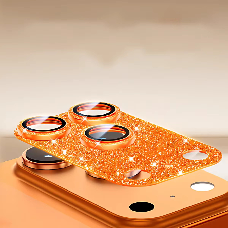 Bling Full Glitter Metall Kamera Lünette Schutz für iPhone 17 Pro Max und Air 17 Pro in Orange mit HD Glas Objektiv Ring Abdeckung - Bild 3