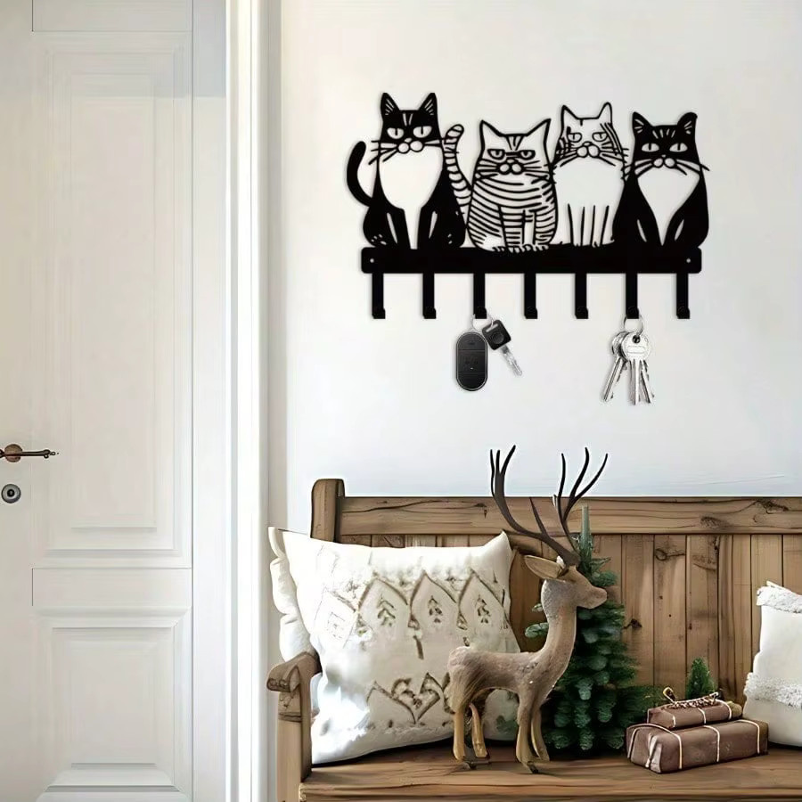 CIFBUY Katzen-Wandhaken aus Metall in Schwarz als dekorativer Schlüssel- und Mantelhalter - Bild 2