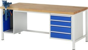 RAU Werkbank Serie 8185 mit 4 Schubladen und Schraubstock, höhenverstellbar, B/T/H: 200 x 90 x 84 cm - Bild 1