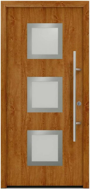 EcoStar Haustür Isopro Secur IPS 810S in Golden Oak, Farbe Braun, mit Glaseinsatz, RC2 Sicherheit, B/H: 110 x 210 cm, DIN Rechts - Bild 1