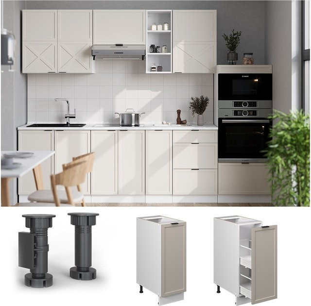 Vicco Apothekerunterschrank Fame-Line Küchenunterschrank mit Soft-Close-Türen in Weiß, Grau-Beige und Anthrazit-Arbeitsplatte - Bild 1