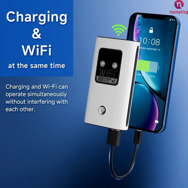 NUOYING 4G LTE Tragbarer WLAN-Router MiFi Modem mit SIM-Kartensteckplatz und Backup-Powerbank in Weiß - Bild 1