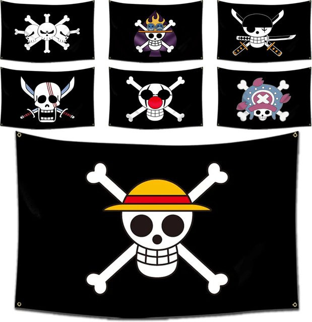 One Piece Jolly Roger Wanddekoration Banner mit Luffy und Zoro Motiv, Schwarze Piratenflagge von Bandai als Geschenk für Kinder - Bild 1