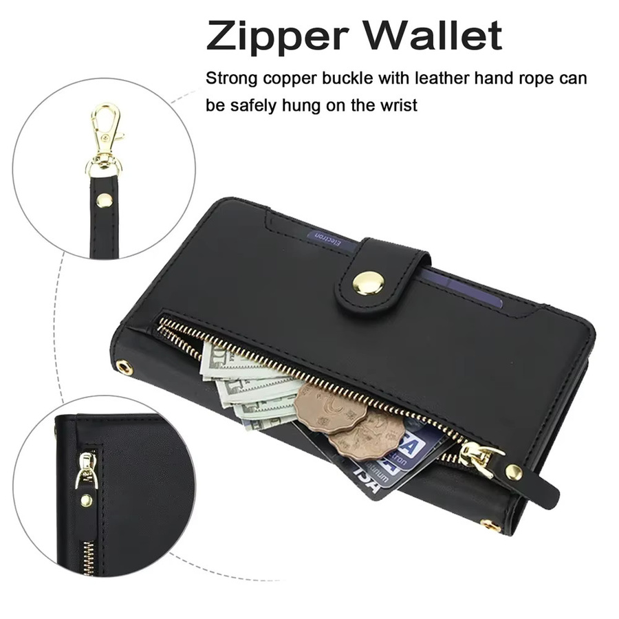 Leder Umhängetasche und Brieftasche als Handyhülle für Samsung Galaxy S25 S24 Ultra S23 Plus S22 S21 FE A56 A36 A16 A26 A17 A07 A55 in Schwarz - Bild 4