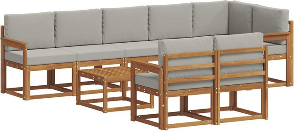 vidaXL Outdoor-Sofagarnitur aus Akazie mit 9-teiligem Set und Kissen in Natur und Hellgrau - Bild 1