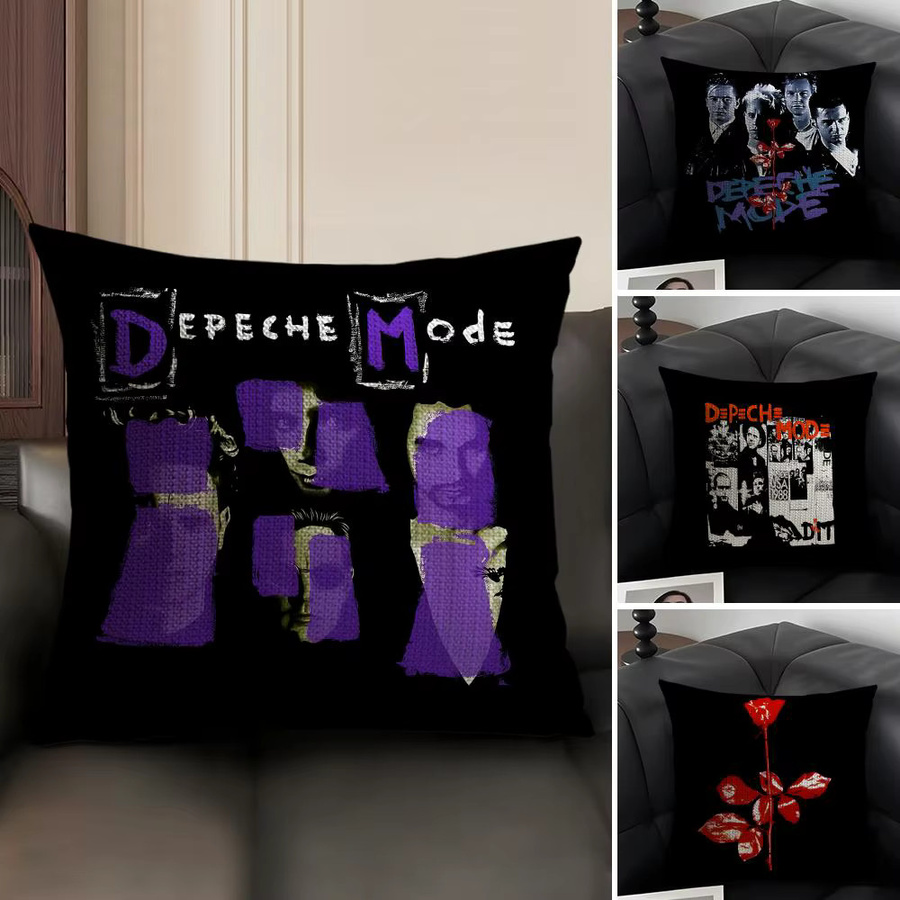 D-DEPECHE M-MODE Band Kissenbezug aus Bio-Leinen mit doppelseitigem Grafikdruck, Weiß und Schwarz, B/B: 30 x 30 cm - Bild 2