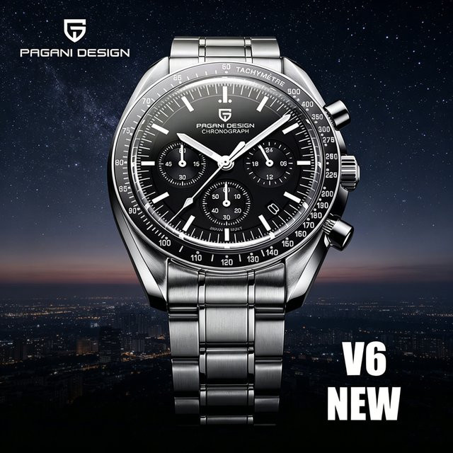 Pagani Design Chronograph, Quarz, Edelstahl, Schwarz, Herren - Bild 1