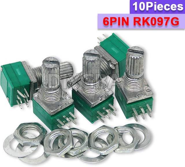 DIYGBA 10er Set RK097G Potentiometer mit Schalter, Audio-Welle 15mm, Grün - Bild 1