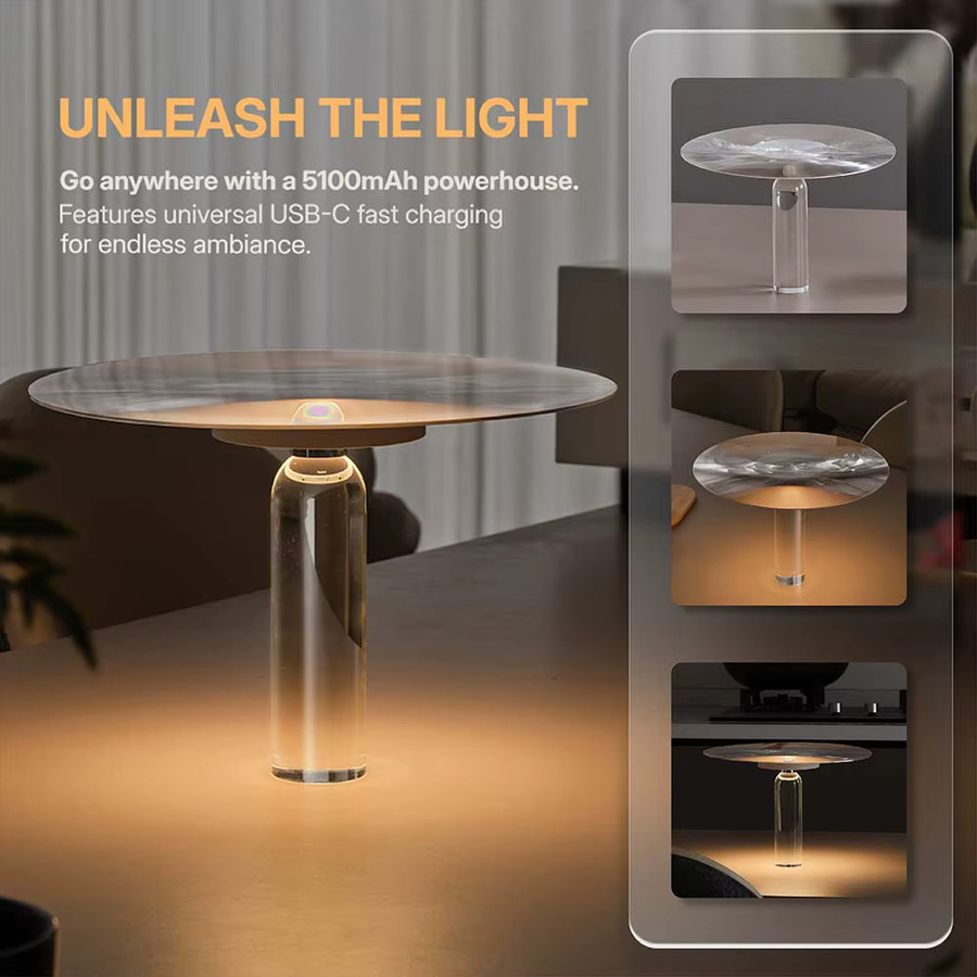 Topwinson Transparente LED-Tischlampe aus Glas mit Akku und Touch-Funktion in Warmweiß - Bild 2