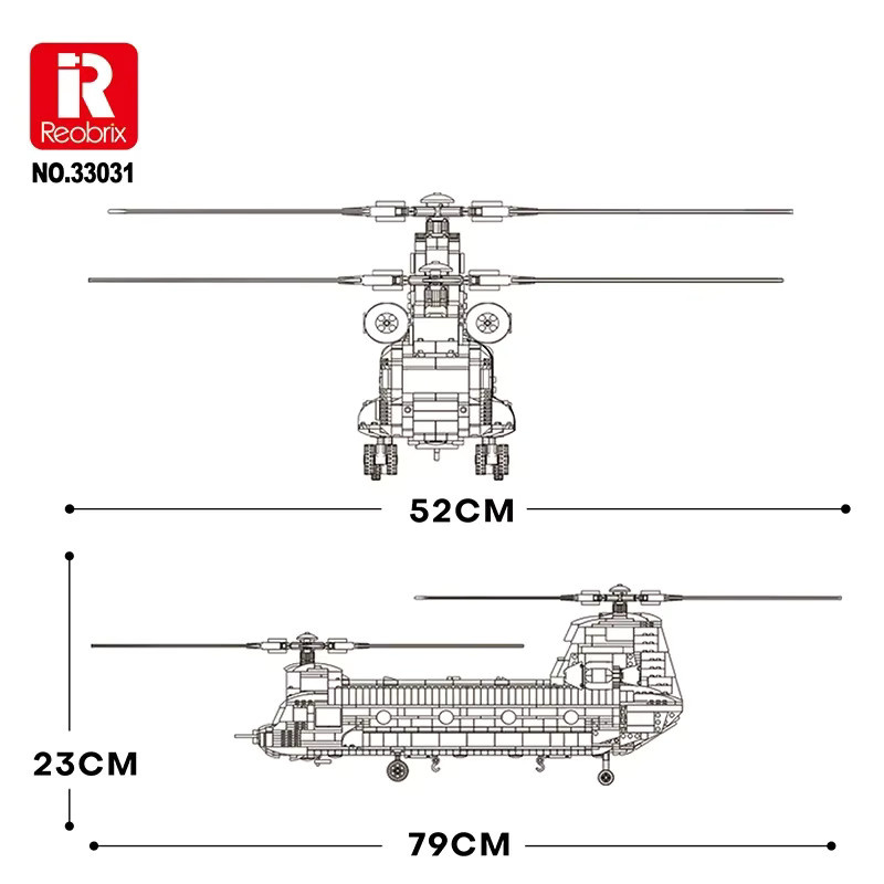 Reobrix 33031 Militär-Transporthubschrauber Chinook, Baukasten, ab 14 Jahren - Bild 4