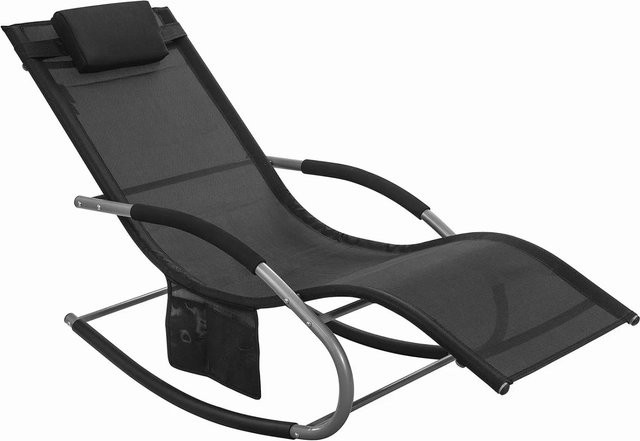 SoBuy Gartenschaukelliege OGS28 in Schwarz aus Metall mit atmungsaktivem Textilene-Gewebe und verstellbarer Kopfstütze - Bild 8