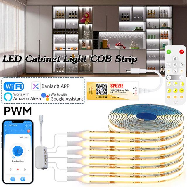 BanlanX WiFi COB LED Unterschrank-Streifenlicht mit APP- und Sprachsteuerung, dimmbar, 3000K/6000K, DC12V - Bild 1