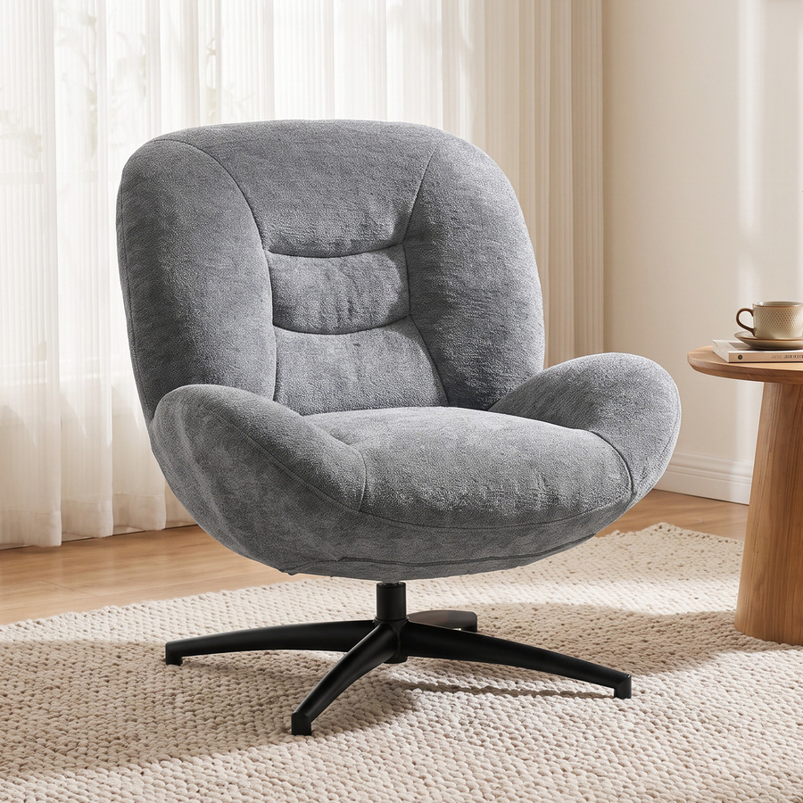 HOMCOM Drehbarer Loungesessel mit Chenille-Optik und Metallbeinen, Modernes Design in Dunkelgrau - Bild 2