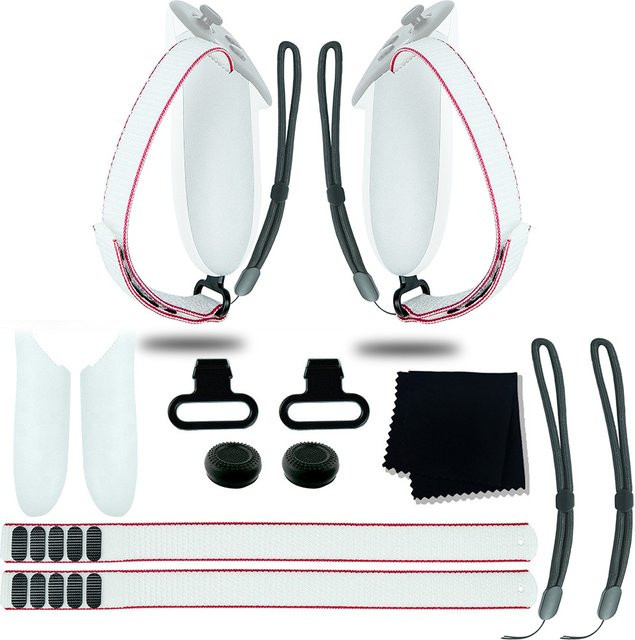 VODOOL VR-Headset Zubehör-Set mit verstellbarem aktivem Riemen, Metallring-Schnalle und Joystick-Kappen für Meta Quest 3 Controller in Weiß - Bild 1