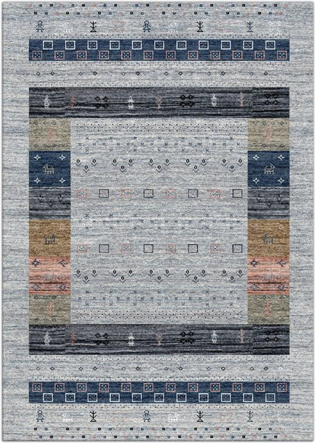 Teppich NEW YORK SUPER 2499 von theko, moderner Webteppich aus Wolle in Blau und Grau, Rechteckig - Bild 1