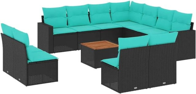 vidaXL 12-teilige Garten-Sofagarnitur aus Poly-Rattan mit Kissen in Schwarz für Garten und Terrasse - Bild 1