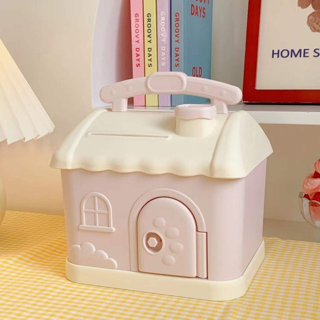 Niedliches Anime-Cartoon Sparschwein in Weiß mit Schloss und Schlüssel für Kinder - Bild 1