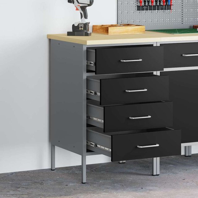 vidaXL Werkbank mit Schubladen in Schwarz und Grau, B/T/H: 50 x 55 x 85 cm - Bild 2