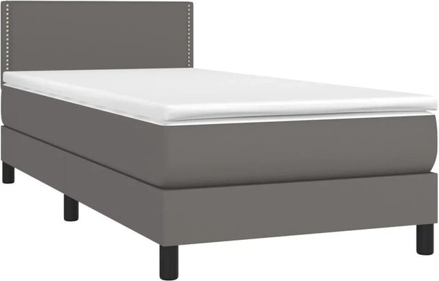vidaXL Boxspringbett mit Matratze in Grau aus Kunstleder mit LED-Unterbettbeleuchtung und USB-Ladeanschluss, B/T/H: 80 x 200 x 78 cm - Bild 1