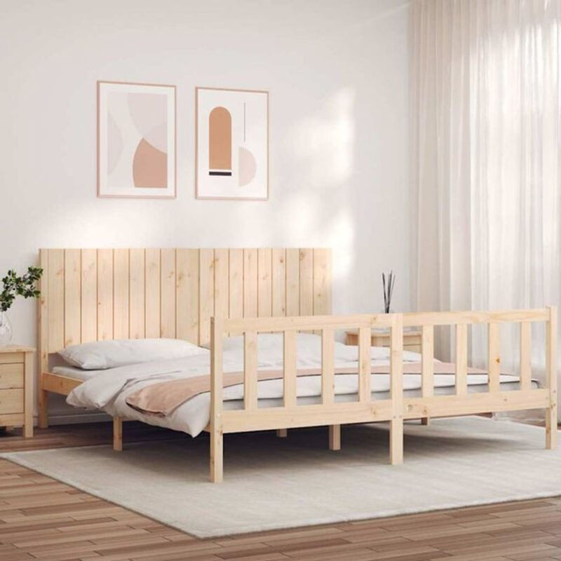 Massivholzbett mit Kopfteil von Vidaxl aus Kiefer in Braun, B/T/H: 200 x 185,5 x 180 cm - Bild 1
