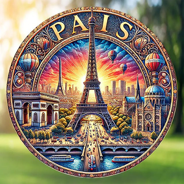 Metallwandkunst Potdemiel Eiffelturm und Paris-Sonnenuntergang in Multicolor, zeitgenössischer Stil zur Wandmontage - Bild 1