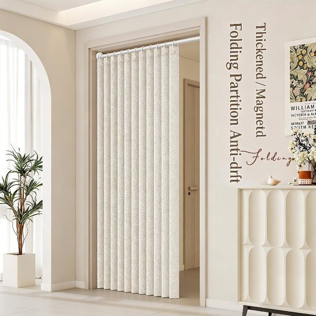 ChouJay Faltür Vorhang Beige als Raumtrenner ohne Bohren mit Thermofunktion B: 100 cm, H: 180 cm - Bild 1