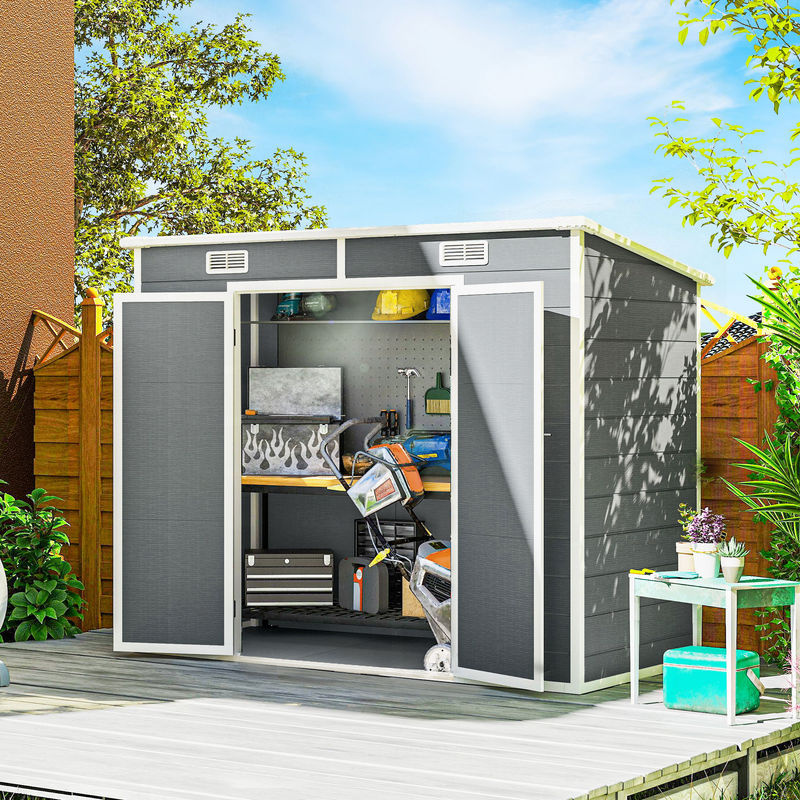 Outsunny Metallgerätehaus Geräteschuppen wasserdicht Grau B/T: 2,4 x 1,3 m, Höhe: 2,4 m - Bild 2