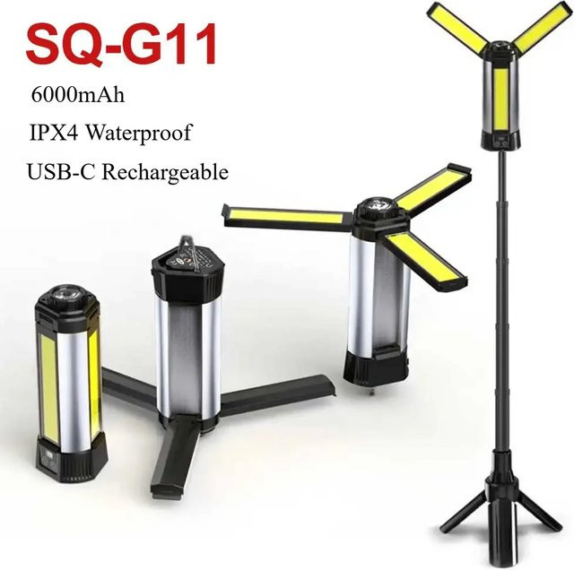 JIASHUAIXIN Tragbare 30 W XHP50 COB-LED-Taschenlampe mit Powerbank, 6000 mAh, IPX4 wasserdicht, USB-C, 270 Grad Magnet-Arbeitslicht in Schwarz - Bild 1