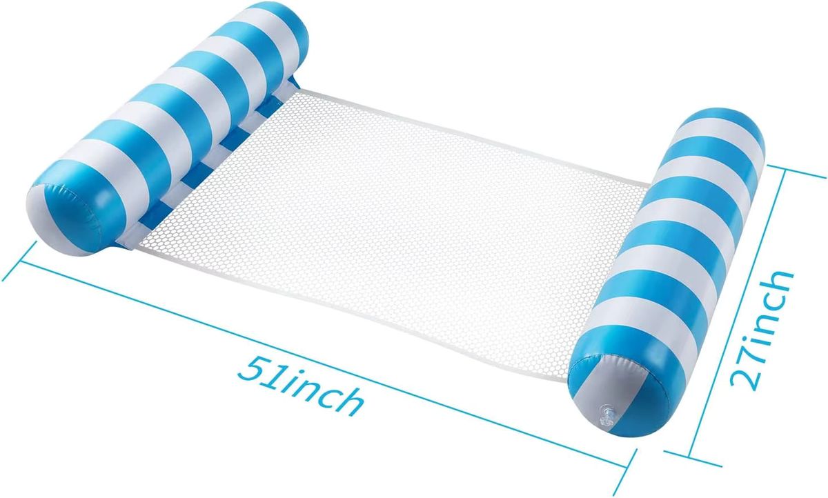 Aufblasbare Wasser-Hängematte LINGPENG Schwimmende Poolmatte gestreift blau - Bild 2