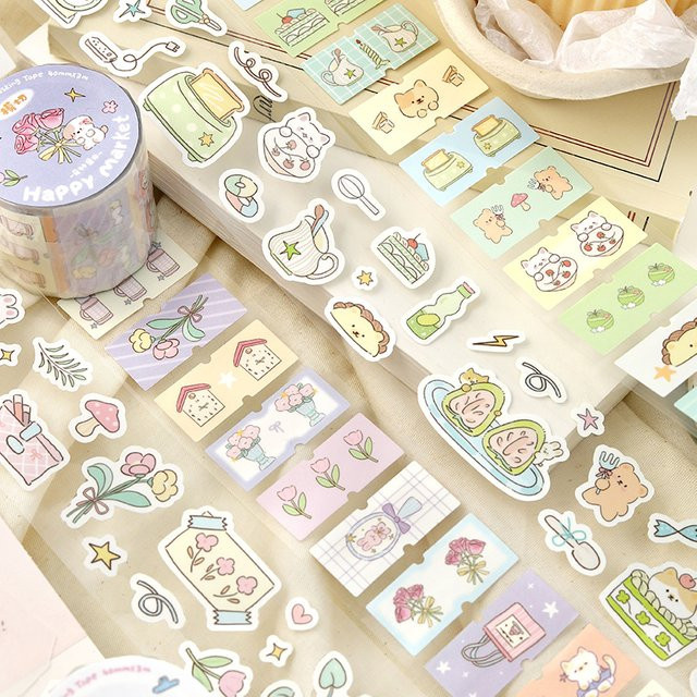 Happiness Roaming Washi Tape mit Tier- und Blumenmotiven, Mehrfarbig, Breite: 4 cm, Länge: 3 m - Bild 1