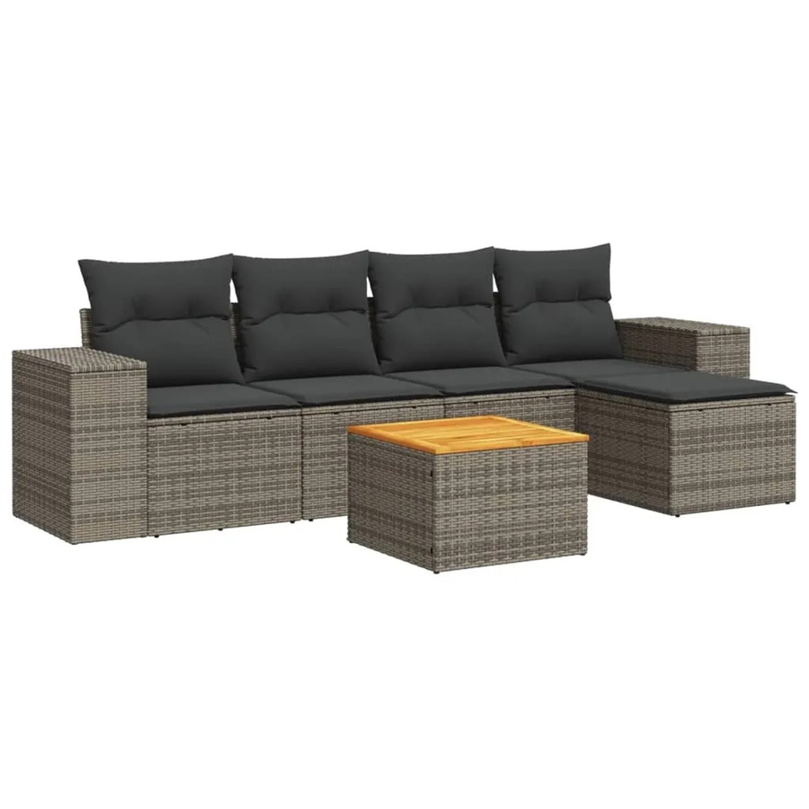 vidaXL 6-tlg Garten-Sofagarnitur aus Polyrattan in Grau mit Kissen und Armlehnen - Bild 2