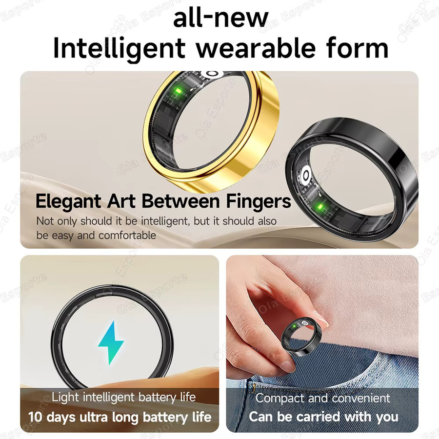 Ola Esporte Smart Ring Schwarz für Männer und Frauen mit IP68 Wasserdichtigkeit, Herzfrequenz-, Blutdruck-, Blutsauerstoff- und Schlafüberwachung sowie Multi-Sport-Modus - Bild 3