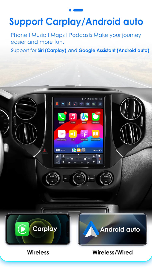 OSSURET Android 13 Autoradio mit 9,7 Zoll Display für VW Volkswagen Tiguan 2013-2017, Multimedia-Player mit GPS, Carplay und Rückfahrkamera, Schwarz - Bild 4