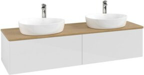 V&B Antao Waschtischunterschrank mit LED-Beleuchtung, Wandmontage, Eiche Honig und Weiß Lack, B: 160 cm, T: 50 cm - Bild 1