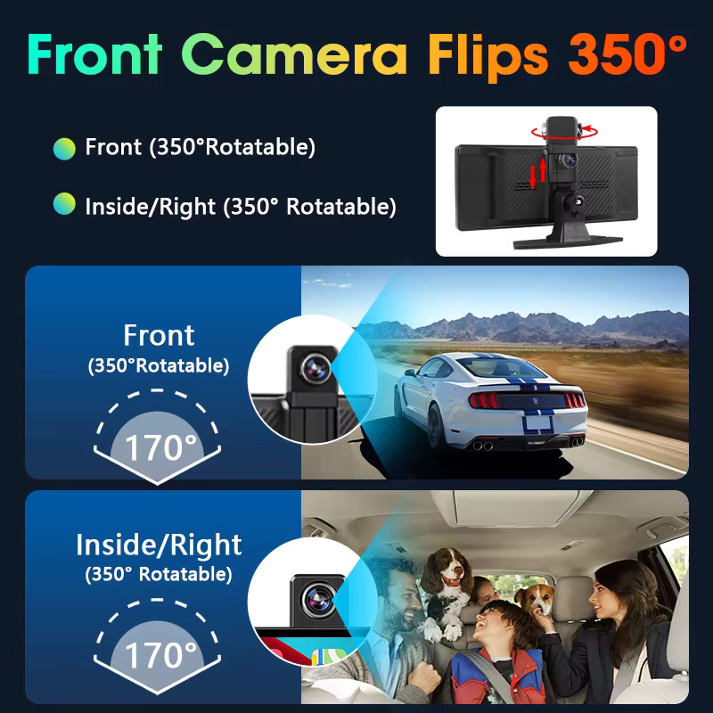 Jansite 4K UHD Dashcam mit Apple CarPlay und Android Auto, Dual Lens Auto Kamera vorne und hinten, Schwarz - Bild 2
