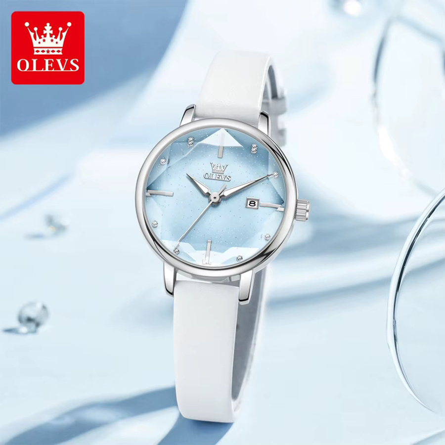 OLEVS Armbanduhr, Quarz, Leder, Weiß, Damen - Bild 3